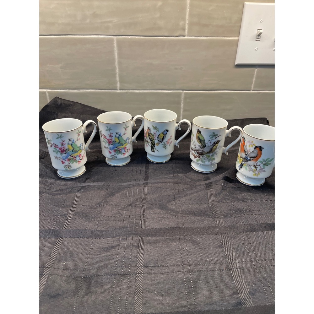 Vintage Royal Crown Arnart "Love Birds" Coffee/Tea Mugs/Set of 5  Japan
